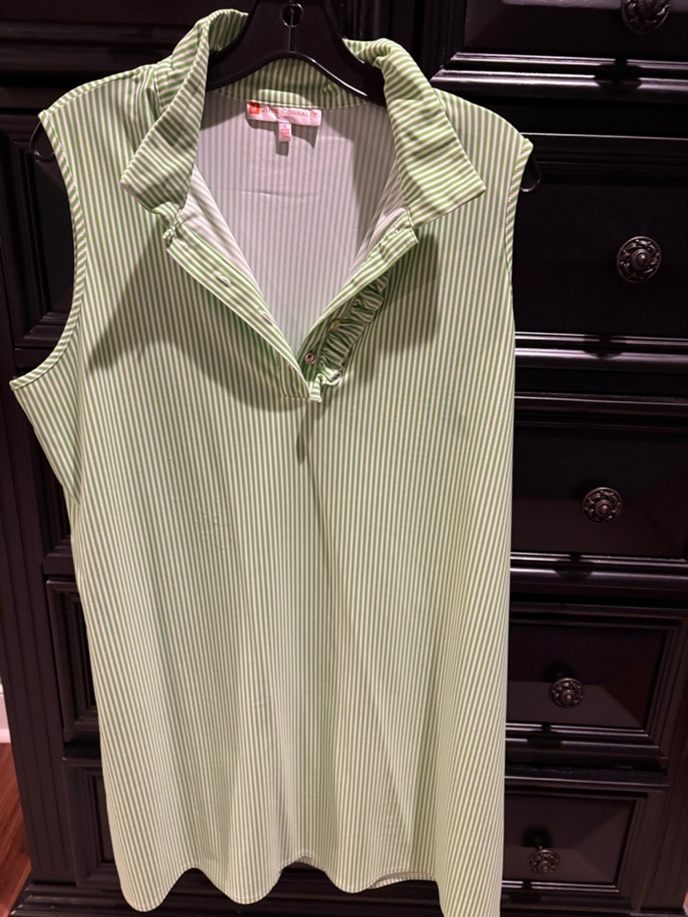 Jude Connally Light Green and White Striped Sleeveless Polo Dress